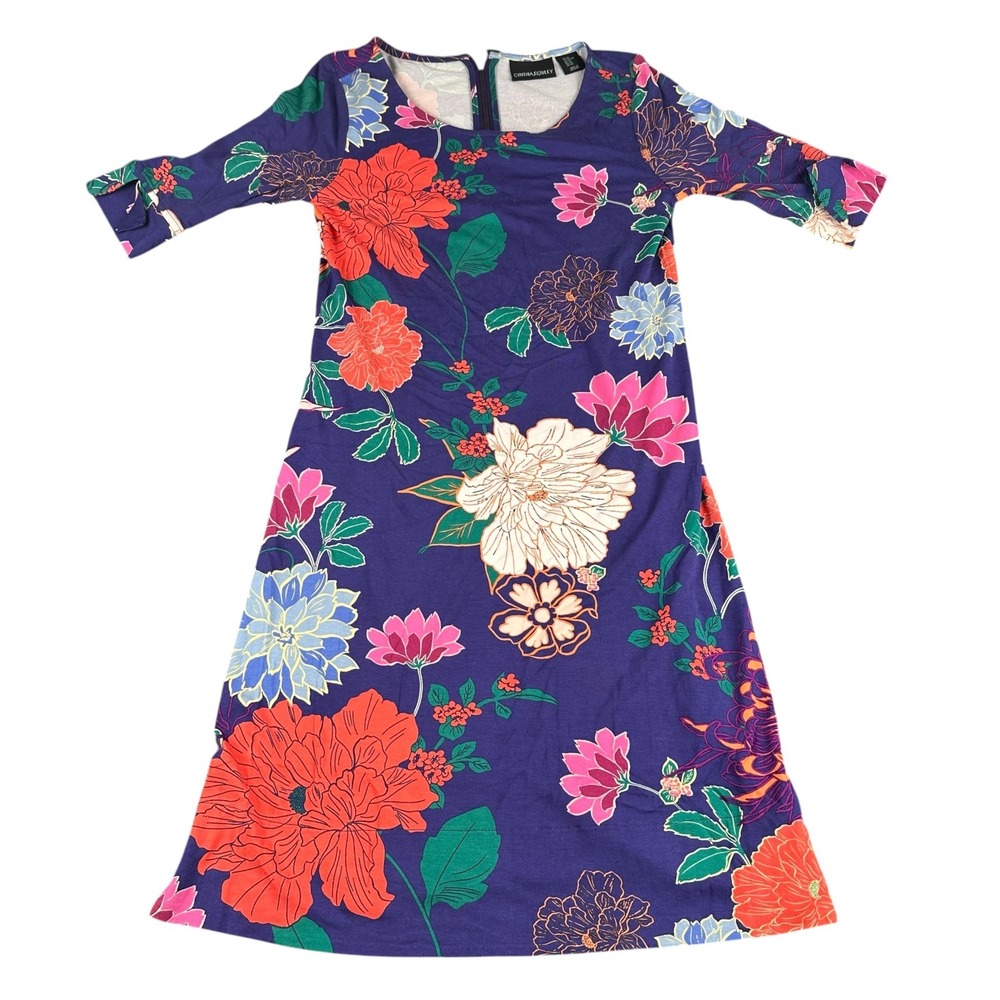 Cynthia Rowley Womens XS Purple Floral Jersey 3/4 Sleeve Shift Dress Mini